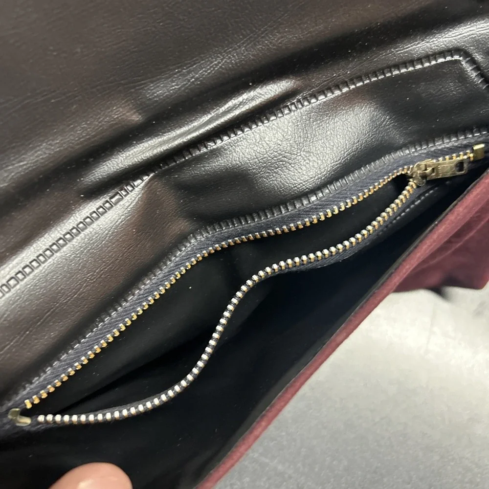 Vintage Burgundy Velvet Handbag Gold Trim Black Interior Elegant 80s 90s Classic